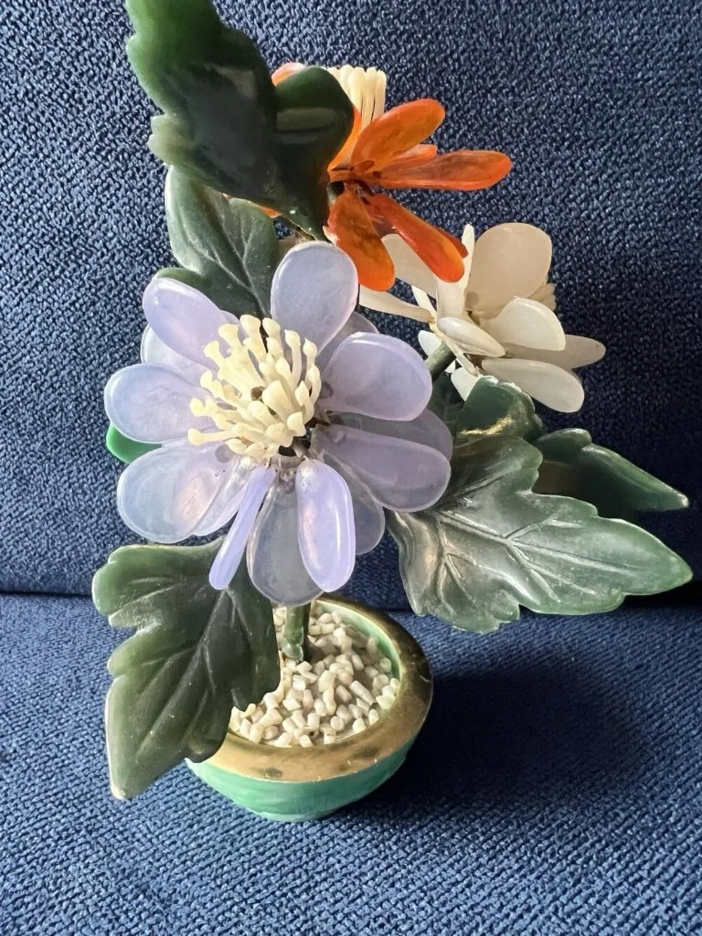 MCM LUCITE Jade Flower Tree Sculpture Acrylic Arrangement Asian Chinese Colorful